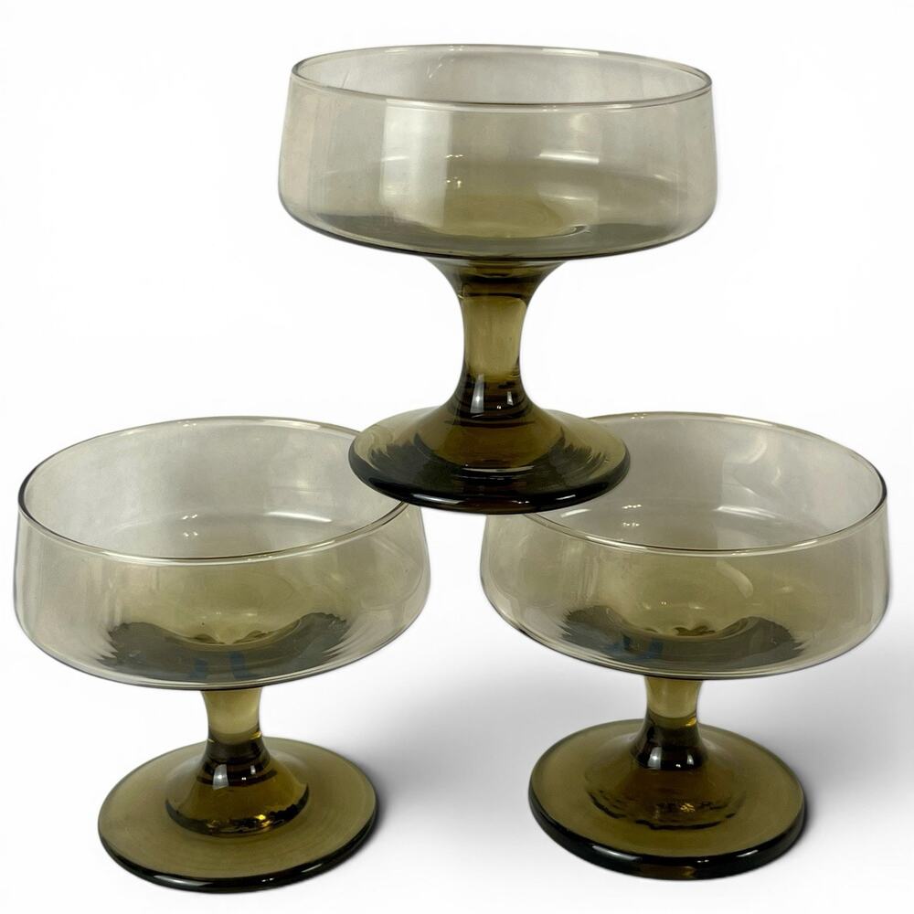Vintage Libbey Tawny Accent Champagne Tall Sherbet Glasses Mid Century Set Of 3